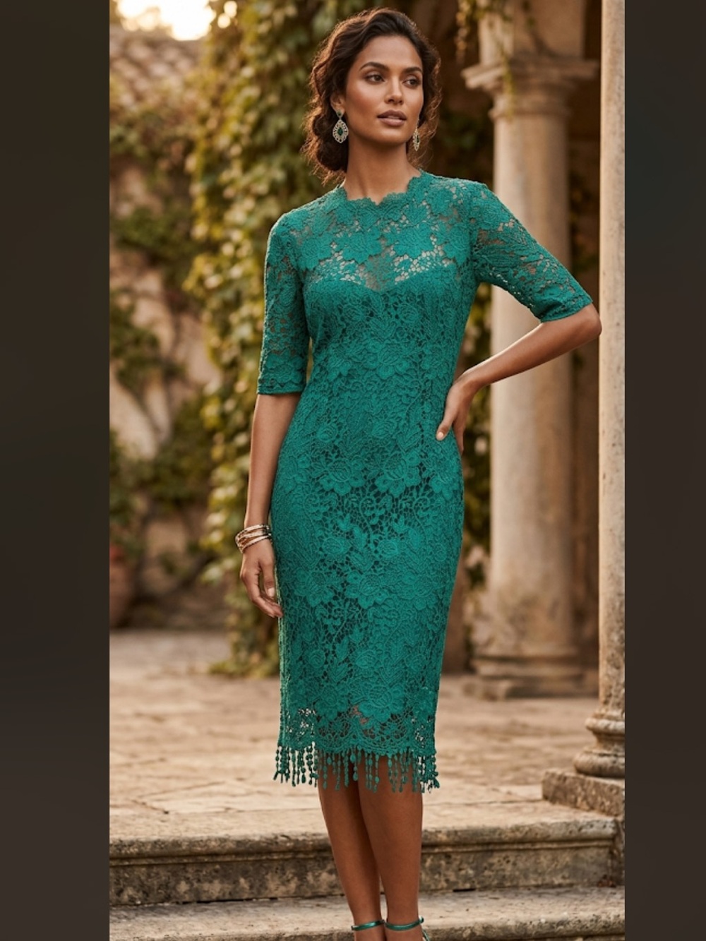 paper doll Emerald Green Lace Midi Dress